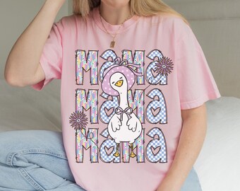 Mama Goose Shirt: Retro Floral Checkered Mom Tee