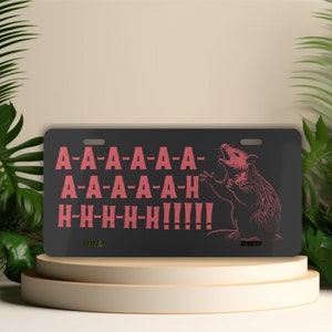 Funny Possum License Plate, Opossum Car Tag, Black & Red Front License Plate, Possum Lover Car Decor, Meme Gifts, Car Accessories for Men