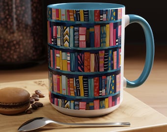 Colorful Bookish Mug, Bookshelf Library Decor for Cozy Reading Nook, Book Lover Gift