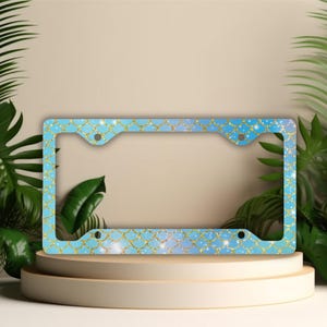 Mermaid Scale License Plate Frames, Ocean Inspired Style Front Vanity Car Tag Holder, Beach Lover Gifts, Car Accessories for Women