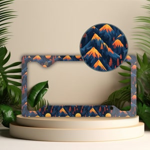 Mountains License Plate Frame, Outdoorsy Car Decor, Car Accessories for Men, Gift for Camper, Hiking Vanity Tag Holder, Nature Plate Cover