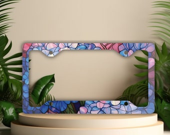 Stained Glass Hydrangea License Plate Frame: Floral Car Accessories