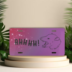Funny Screaming Possum Front License Plate, Gen Z Meme, Car Gift Ideas, Opossum Lover Car Accessories, Animal Car Decor, Silly Vanity Tag