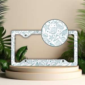 Light Blue Seashells Beachy License Plate Frame Ocean Vanity Car Tag Cover Summer Car Decor Beach Theme License Plate Holder Coastal Cowgirl