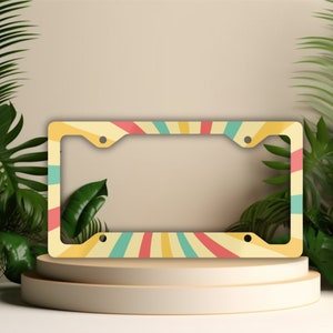 Retro Rainbow Aluminum License Plate Frame: Groovy Car Decor