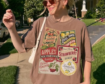 Vintage Fruit Labels Graphic Tee: Comfort Colors Summer Limoncello Shirt