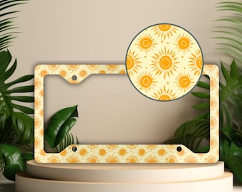 Boho Sun License Plate Frame: Yellow Car Tag Cover