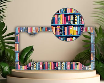Bookshelf License Plate Frame: Colorful Bookish Car Decor