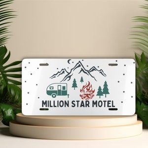 RV License Plate: Million Star Motel, Campfire & Mountain Camper Decor