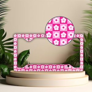 Pink Daisy License Plate Frame: Y2K Floral Car Decor