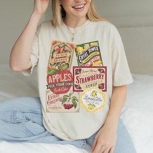 Vintage Drink Labels Graphic Tee: Comfort Colors Summer Fruit Shirt