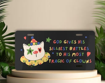 Clowncore Cat Aluminum Front License Plate: Funny Meme Car Decor