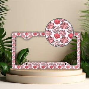 Pink Sea Shells License Plate Frame, Coquette Car Decor, Beachy Car Accessories, Coastal Vanity Tag Holder, Ocean License Plate Cover, Beach