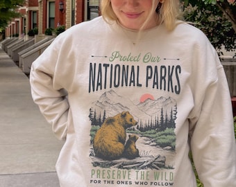 Vintage Protect Our National Parks Sweatshirt - Retro 90s Nature Lover Sweater