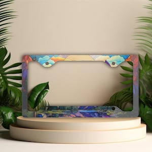 Stained Glass Mountain License Plate Frame: RV Exterior Decor