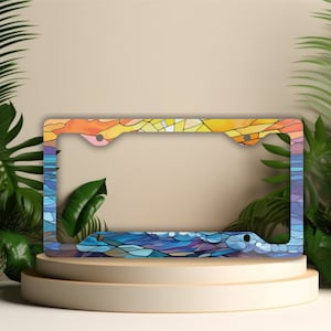 Stained Glass Ocean License Plate Frame: Beachy Car Decor