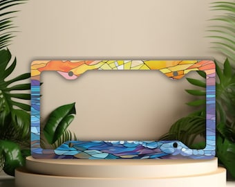 Stained Glass Ocean License Plate Frame: Beachy Car Decor