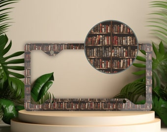 Bookshelf License Plate Frame, Dark Academia Bookish Car Decor, Librarian Gift