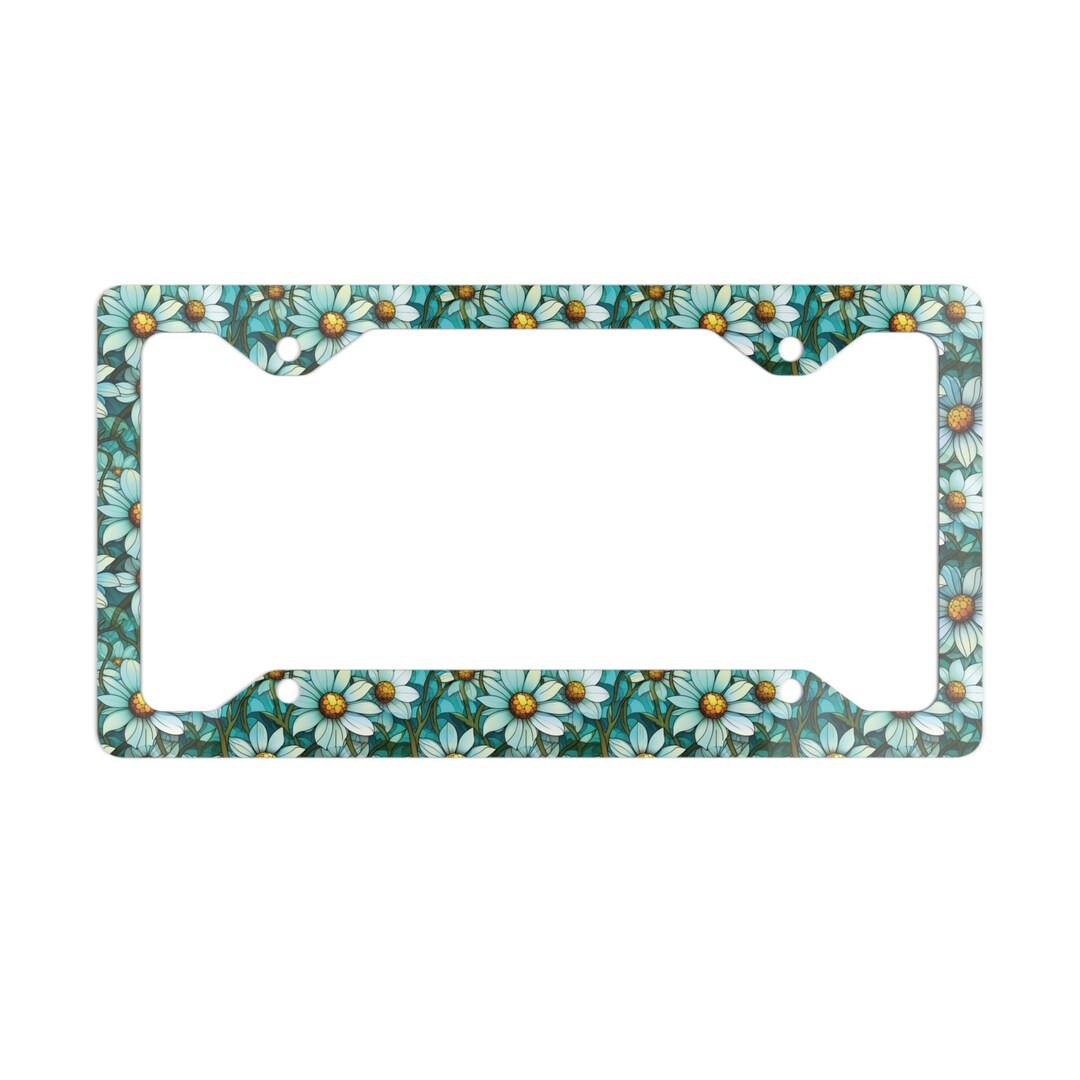 Stained Glass Daisy License Plate Frame, Floral Car Decor, Cute Car