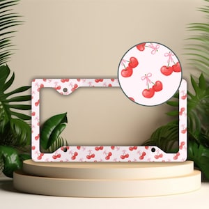 Coquette Cherry License Plate Frame, Pink Bow Car Accessories