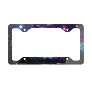Stained Glass Mountain License Plate Frame, Outdoorsy Car Decor, Vehicle Accessories for Men, Camper Tag Cover, Forest Core Decorative Frame