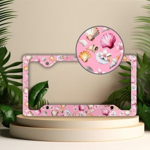 Shell License Plate Frame, Coastal Beachy Car Decor, Pink License Plate Covers, Girly Car Accessories, Beach Themed Vanity Tag Holder