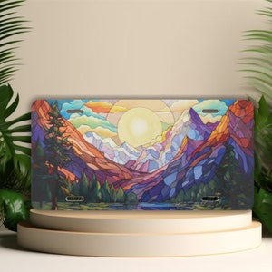 Stained Glass Mountain License Plate: RV Camper Decor
