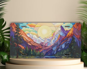 Stained Glass Mountain License Plate: RV Camper Decor