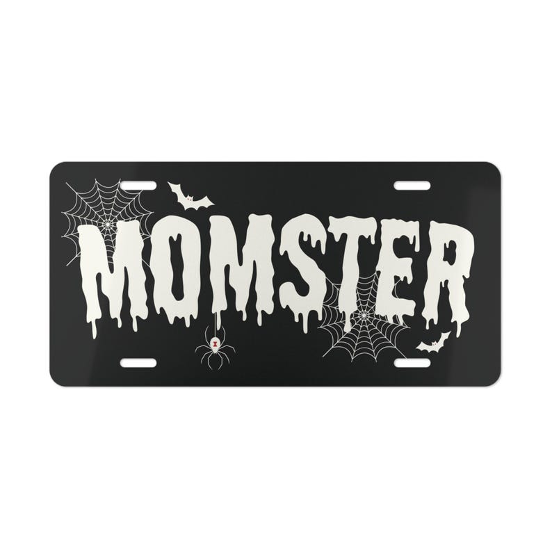 Momster License Plate, Goth Spiderweb Car Decor, Spooky Mom Gift image 3