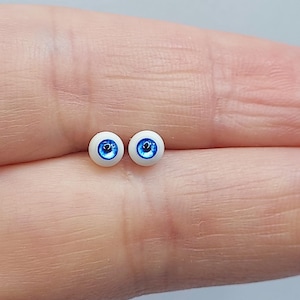 PAIR OF EYES resin glass 9mm. Blue iris 4 mm for dolls, miniatures or ornaments.