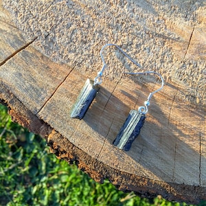 Raw Black Tourmaline Crystal Earrings / Raw Crystal Earrings / Black Stone Earrings / Wife Gift For Her / Black Tourmaline Jewelry