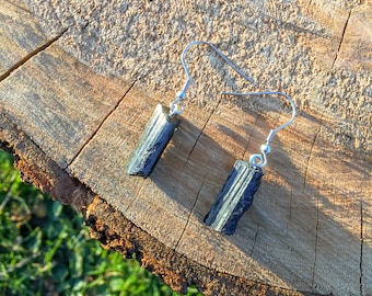 Raw Black Tourmaline Crystal Earrings / Raw Crystal Earrings / Black Stone Earrings / Wife Gift For Her / Black Tourmaline Jewelry
