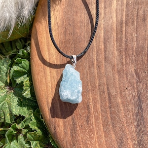 Raw Aquamarine Crystal Pendant / Rough Blue Beryl Stone / Natural Healing Gemstone / March Birthstone / Throat Chakra / Peace / Meditation