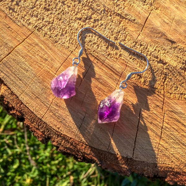 Raw Amethyst Crystal Point Earrings / Hypoallergenic / Natural Stone Earrings / Gemstone Healing Earrings / February Birthstone Earrings