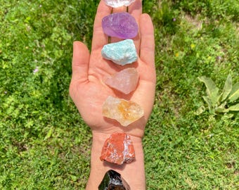 Raw 7 Chakra Stones / Rough Seven Chakra Crystals Set / Chakra Balancing Rocks / Cleansing Gemstones
