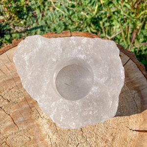 Rough Clear Quartz Candle Holder Stone / Raw Rock Crystal Tealight Holder/ Crown Chakra / Harmony / Energy Healing / Clarity / Calmness