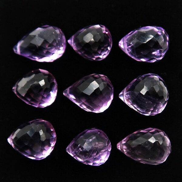 Amethyste (Amethyst Faceted Briolette Tear Drop) - facetté - briolette - 9pcs - 31.85Cts - 9-10 * 7-8mm