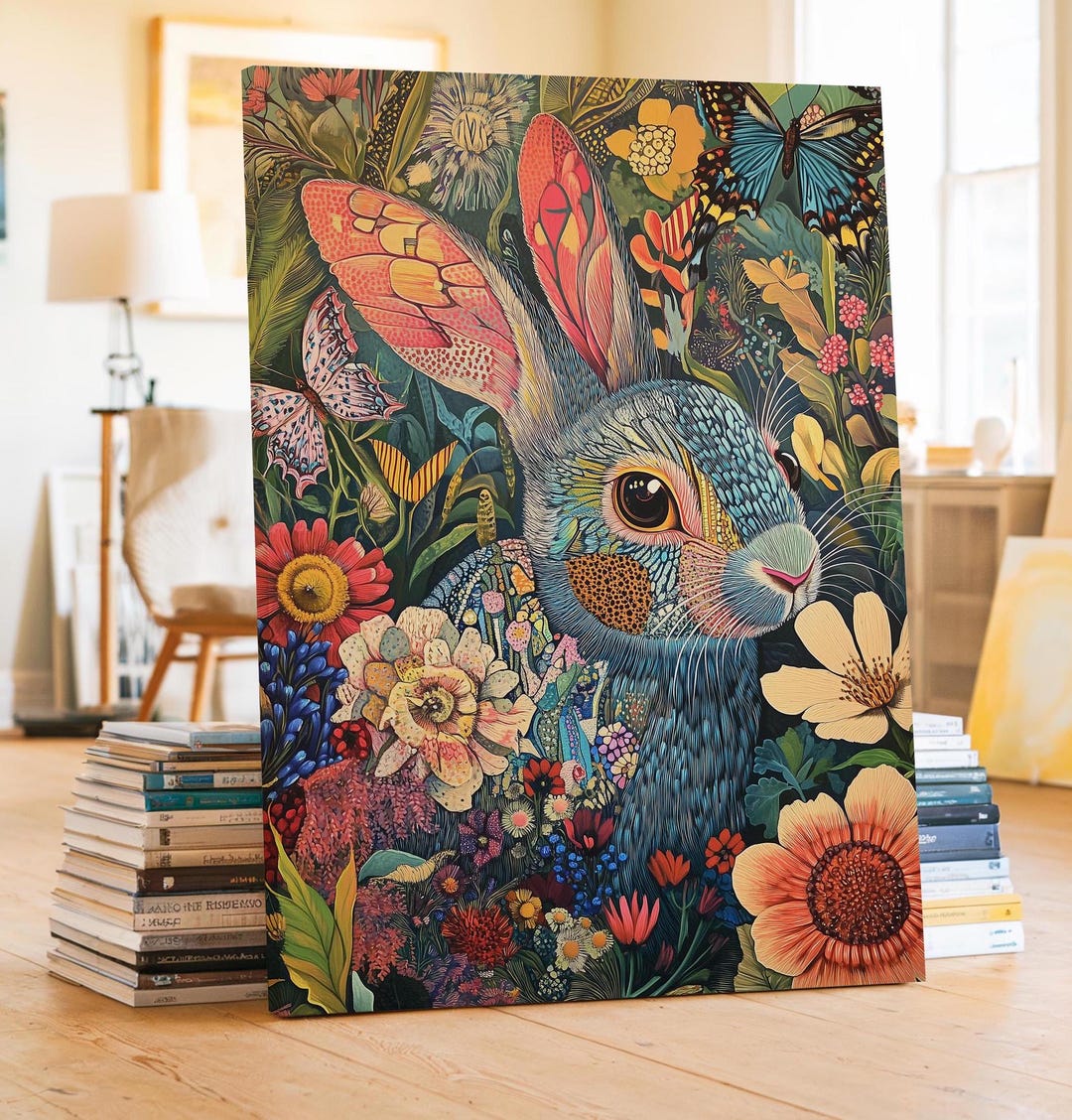 William Morris Inspired Rabbit Canvas, Rustic Farmhouse Decor, Fine Art ...
