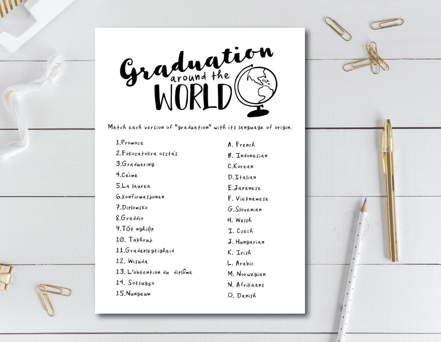 5x7 Printable Graduate Graduation Around The World Foreign Language Party Game Diy Grad Party Kraft Paper