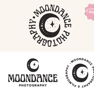 DIY Boho Crescent Moon Logo Branding Template - Editable Canva Retro Logo Design - Mystical Branding Kit - Modern Retro Brand Bundle