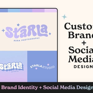 Custom Retro Branding Package Bold Custom Logo Retro Brand Design Boho Celestial Moon Stars Canva Template Instagram Branding Kit image 1