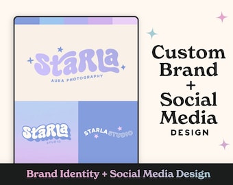 Custom Retro Branding Package • Bold Custom Logo • Retro Brand Design • Boho Celestial Moon Stars Canva Template • Instagram Branding Kit