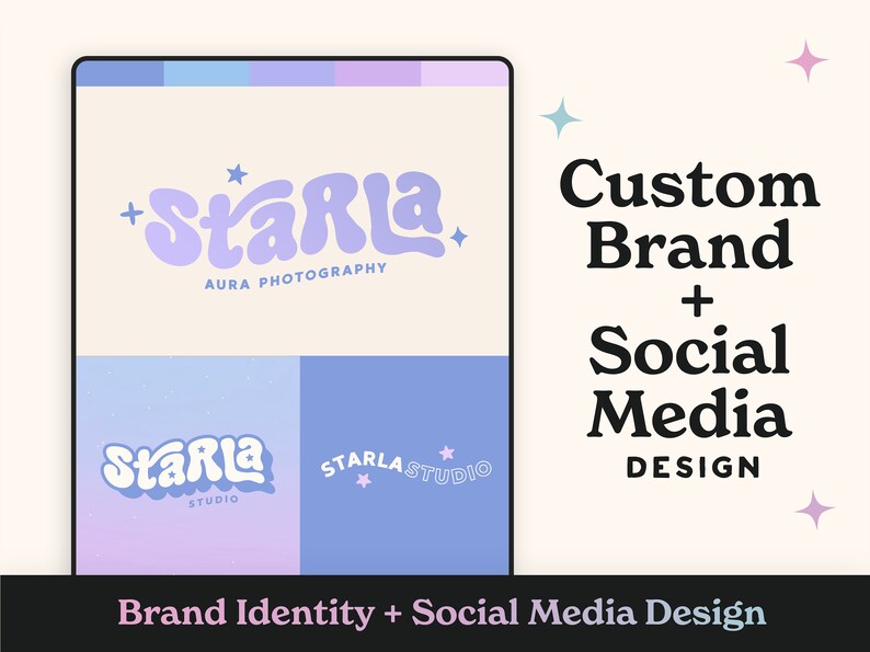 Custom Retro Branding Package Bold Custom Logo Retro Brand Design Boho Celestial Moon Stars Canva Template Instagram Branding Kit image 1