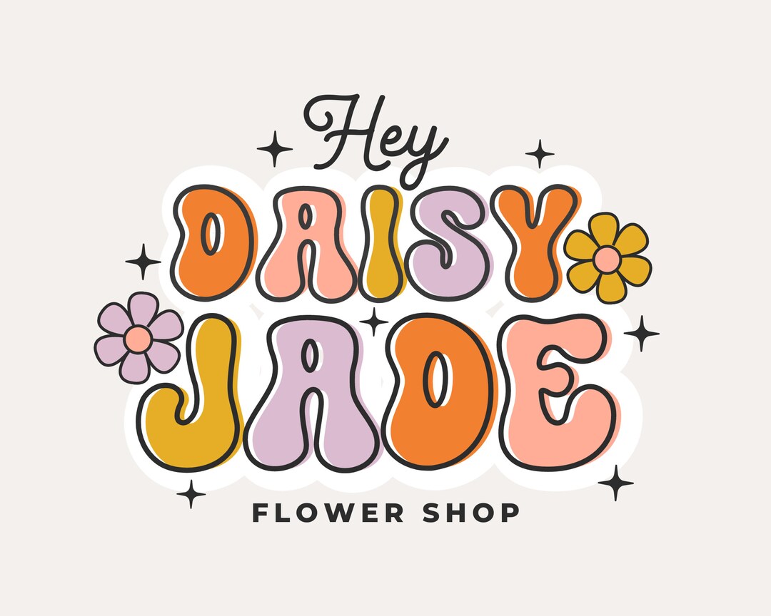 Editable Retro Daisy Flower Logo Template Canva DIY Fun Colorful Boho