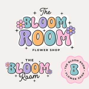 DIY Retro Daisy Flower Logo Canva Template - Editable Fun Colorful Boho Logo Design - Preppy Pastel Branding Kit - Bright Boutique Logo