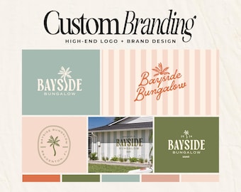 Custom Hand Drawn Logo Kit • Custom Full Branding Illustration Package • Boho Coastal Real Estate Canva Template • Short Term Rental Logo