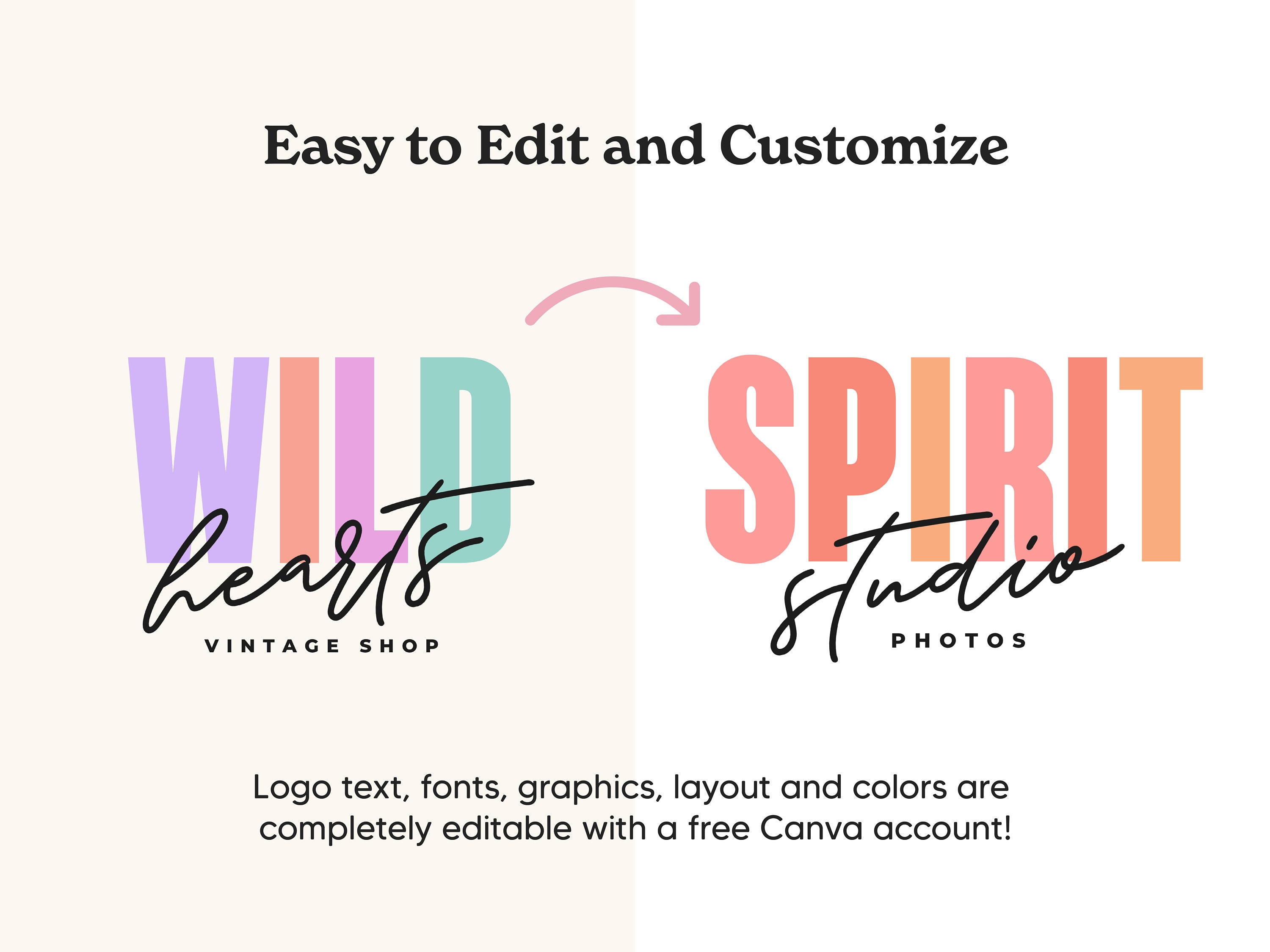 Editable Fun Colorful Logo Template Canva DIY Modern Funky - Etsy