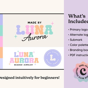 Pastel Colorful Logo Canva Template DIY Editable Fun Retro Logo Design ...