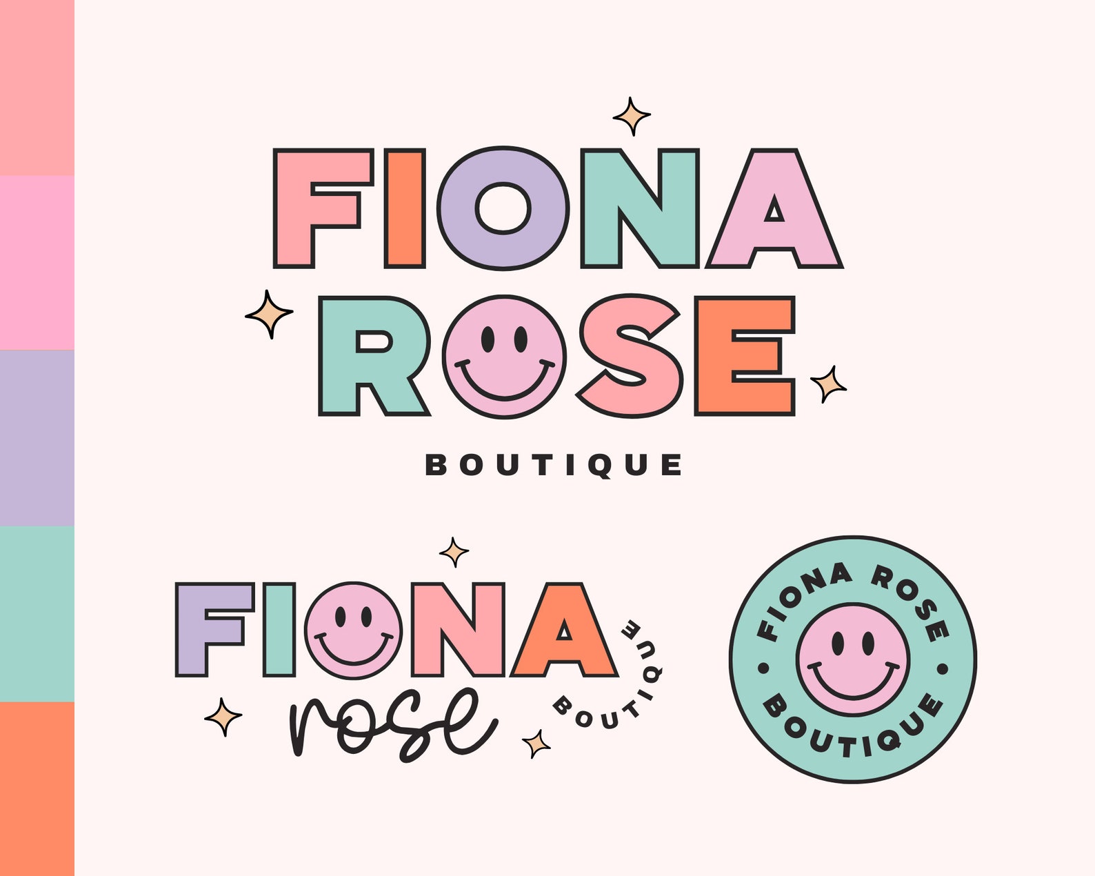 DIY Preppy Smiley Face Canva Logo Template Retro Editable Logo Fun