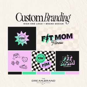 Custom Colorful Retro Logo Kit • Bold Custom Branding Hand Drawn Illustration Package • Bright Modern Fitness Social Media Canva Template